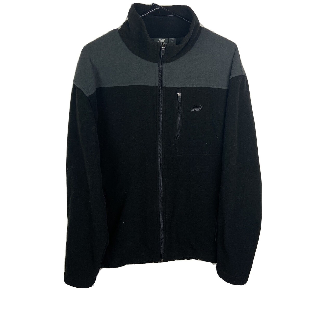New Balance Black Grey Fleece Full Zip Jacket Pockets Men Size