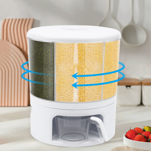 360?? Rotate Grain Dispenser 6-grid Rice Storage Container Cereal Tank 24 Lbs