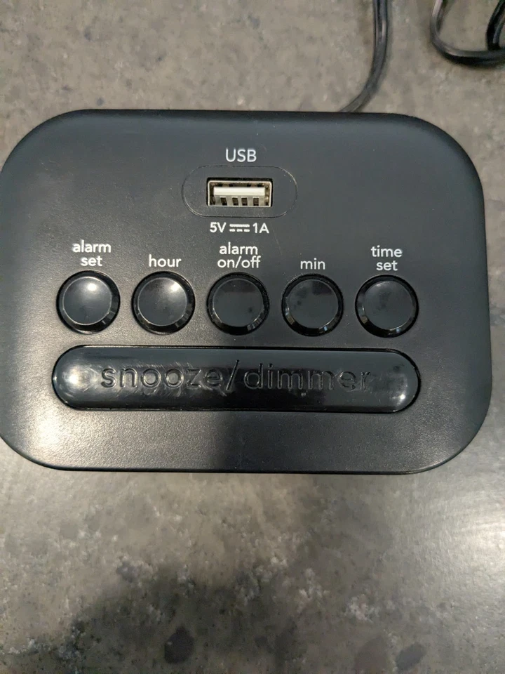 SHARP Digital Alarm Clock, Midnight Black, USB Charge Port, Red LED Display - Image 4 of 4