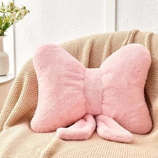 Pink Bow Pillow,12'' Bow Decorative Pillows with Faux Rabbit Fur,Soft Bow Throw 