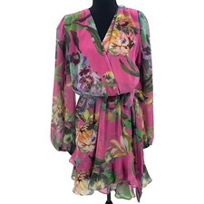 Alex Marie Laurel Chiffon Floral Mini Dress Fandango Pink Womens Size 12 NWT