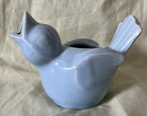 Vintage SHAWNEE USA Pottery Light Blue Bird Vase Planter Raised Head Open Mouth