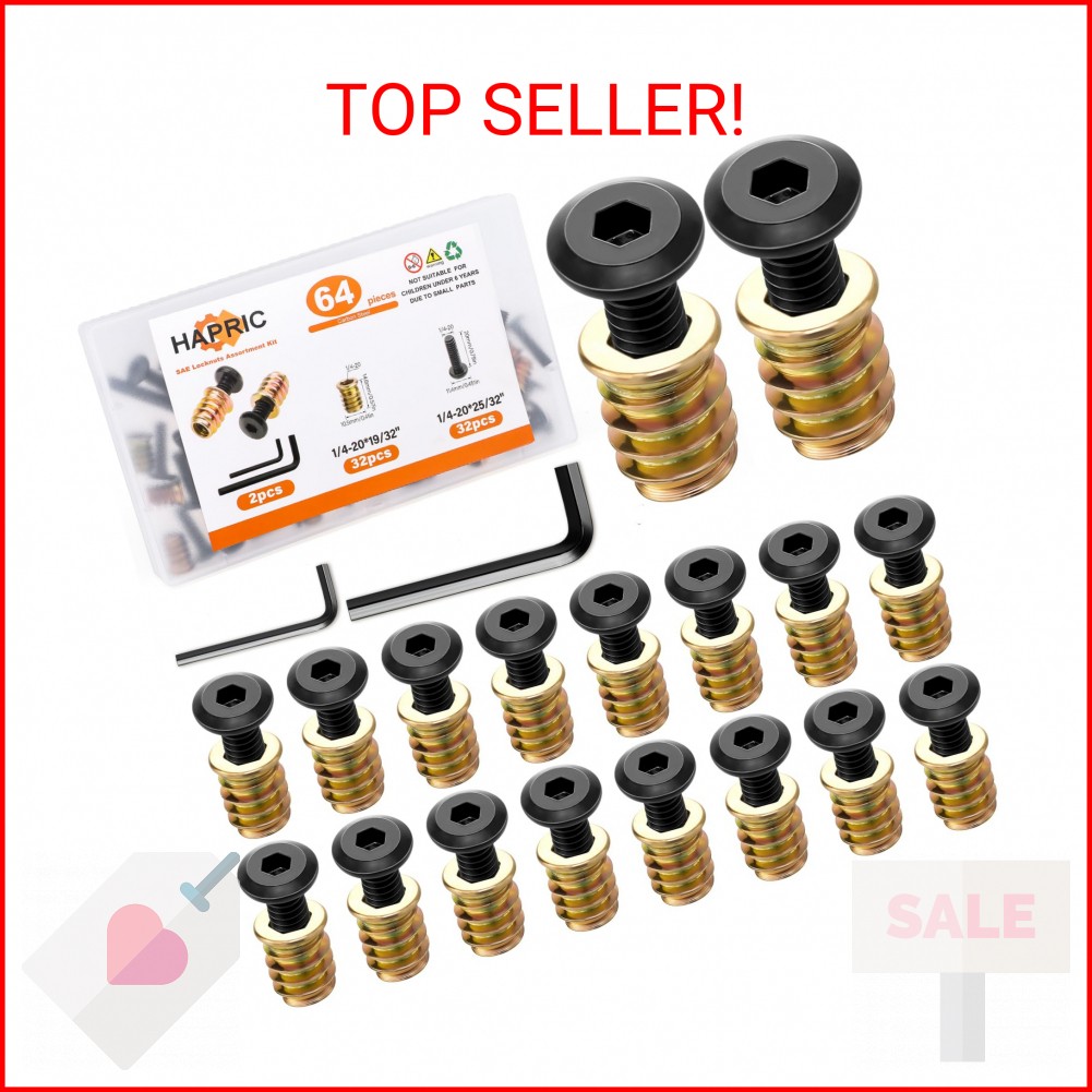 32 Sets Threaded Inserts for Wood Furniture Screws - 1/4-20 x 25/32" Inserts and