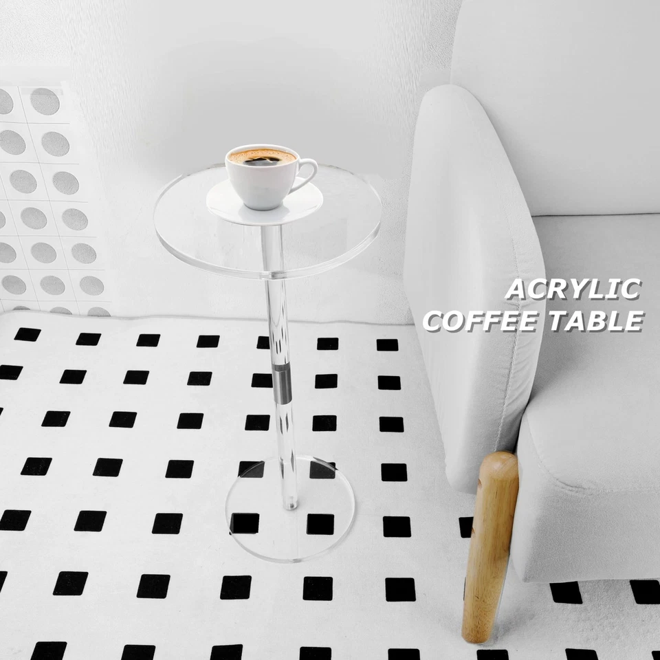 Mesa lateral redonda de acrílico transparente, mesa final minimalista para espaços pequenos 9,8"x21,5 - Imagem 4 de 4