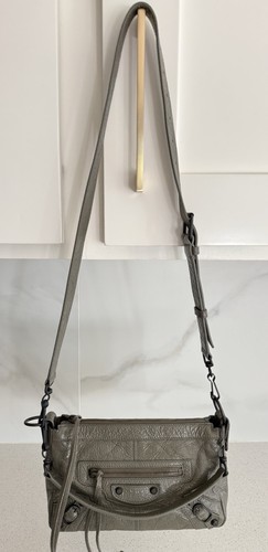 Balenciaga Mini Le City Moto Leather Shoulder Bag Army Green