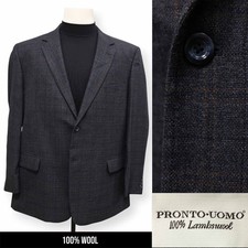 PRONTO UOMO mens gray WINDOWPANE 100 WOOL sport coat suit jacket blazer 48 R