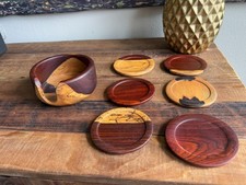 Vintage Rosewood cocobolo Bowl cup coasters set Artisan Two Tones burl hard wood