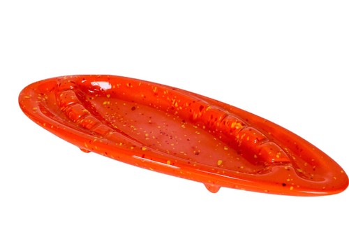 Cenicero de tabla de surf atómico de cerámica moteada naranja vintage MCM 60s 70s 16" - Imagen 2 de 9