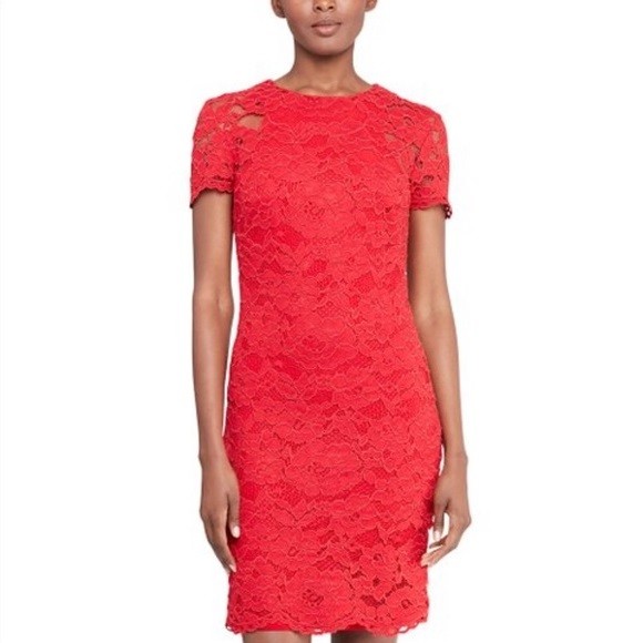 LAUREN Ralph Lauren Petite Lace Short-Sleeve Scalloped Hem Sheath Mini Dress, 2P