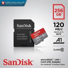 SanDisk Ultra 256GB MicroSD Memory Card 120MB/s A1 Class 10 with SD Adapter NEW