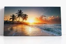 Tropical Beach Sunset Canvas Print | Palm Tree Wall Art | Ocean Coastal Decor