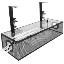Under Desk Cable Management Tray No Drill Mesh Wire Organizer Clamp Black