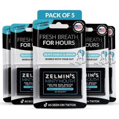 Zelmin's Minty Mouth Breath Freshener - (5 Pack) Long Lasting Bad Breath Treatme
