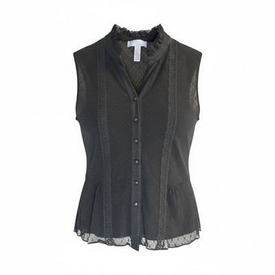 NINE & CO. By Nine West Vintage Black Lace Button-Up Sleeveless Blouse, Sise XL.