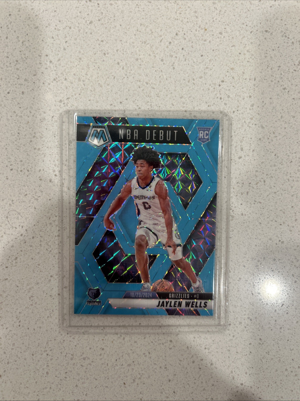 2024-25 Mosaic NBA Debut Blue Fluorescent Mosaic #260 Jaylen Wells (RC) /75