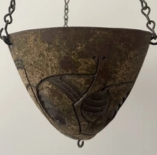 Vintage Paolo Soleri Pottery Hanging Fish Planter  w/Chain By Arcosanti