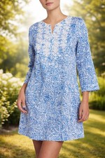 Oscar De La Renta Modern Mirage Dress Shirt gown Blue And White Lightweight Size