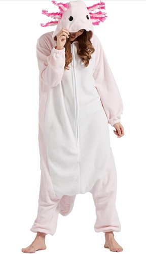 Axolotl Costume Adult Sz S Pajamas Animal Cosplay Halloween Pink Jumpsuit Sleep