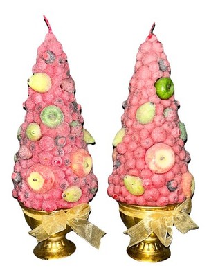 Vtg Fruit Tree Sugared Candles Textured 10  Table Centerpiece Topiary Country