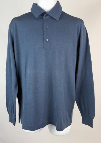 Men's Loro Piana Blue Cashmere Polo Sweater Shirt Size 52