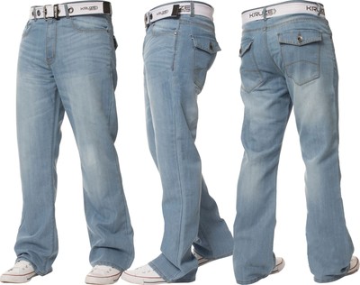 Kruze Bootcut Jeans Herren Ausgestellt Weites Bein Denim Hose mit Gürtel Alle UK