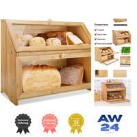 Bambus Brotkasten 2 Etagen Sichtfenster 39X25X