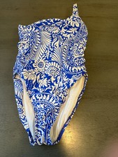 blue white one shoulder LA BLANCA  one piece swimsuit size 12