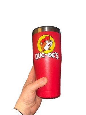 BUCEES Cup Tumbler Red Metal Beverage Holder Yukon Outfitters 20Oz read