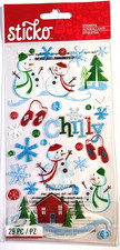 Sticko Cool Winter Snowmen Die Cut Stickers 2013 NOS Glitter Christmas Retired