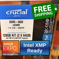 Crucial 128GB 2x64GB DDR5 5600MHz Desktop RAM Memory AMD Expo and Intel XMP Comp