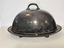 Antique Barbour Nickel Silver Meat Dome Cloche With Platter Covered Serving Dish