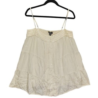 BEBE Shirt NWT Womens Size Medium Silk Spaghetti Strap Creme Babydoll Top VNT 