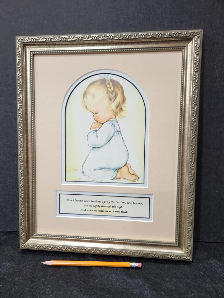 Bebé niña estampado vintage rezando ahora me acuesto a dormir oración personalizado enmarcado Foto 2 de 4