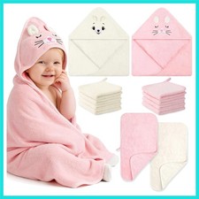 12 Pcs Baby Bath Towels Set for Infants Toddlers, 2 Pcs Animal Hooded Bath To...