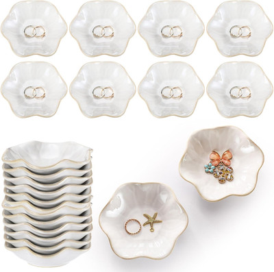 Teenyyou 8 Pcs Ceramic Jewelry Dish Bulk Trinket Jewelry Tray Lotus Leaf Small R
