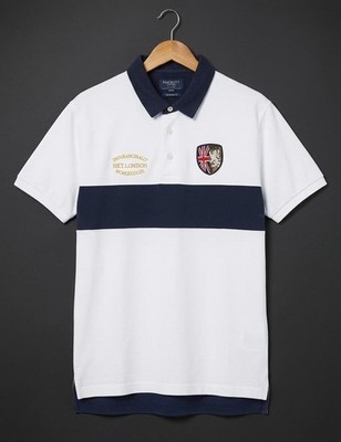 Hackett London Polo Shirt White Navy Blue Cotton Heritage Crest Thatedore Fit