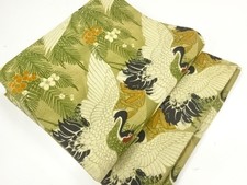 32397# JAPANESE KIMONO / ANTIQUE MARU OBI / SILK / WOVEN SHOCHIKUBAI & CRANE