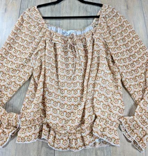 Daniel Rainn DR2 Top Womens Large Multicolor Print Peasant Bishop Sleeve BOHO