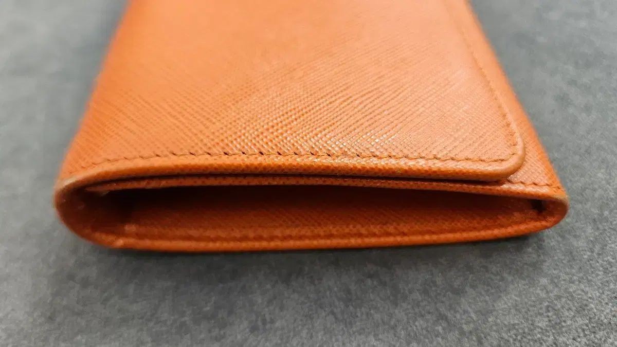 PRADA Saffiano Leather Bifold Wallet Orange Gold Logo Lettering Compact Purse thumbnail 17