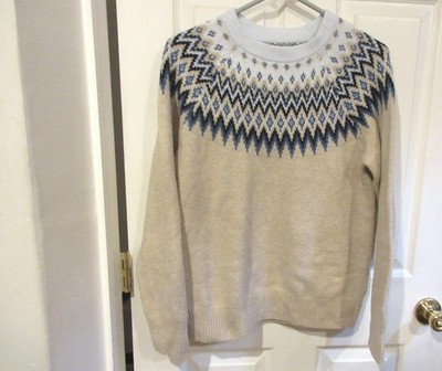 Womens Amazon Basics SKi Knit SWEATER~NEW size MEDIUM Soft Tan Beige Blue