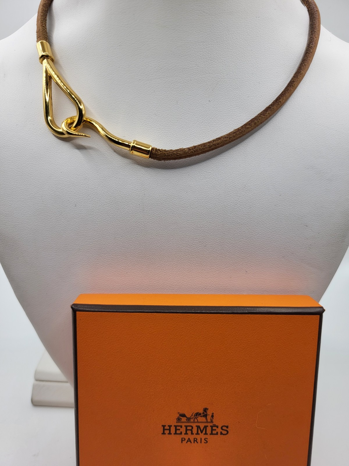 HERMÈS Double Wrap Leather Jumbo Hook Bracelet Necklace Unisex Box MSRP $495 image 6