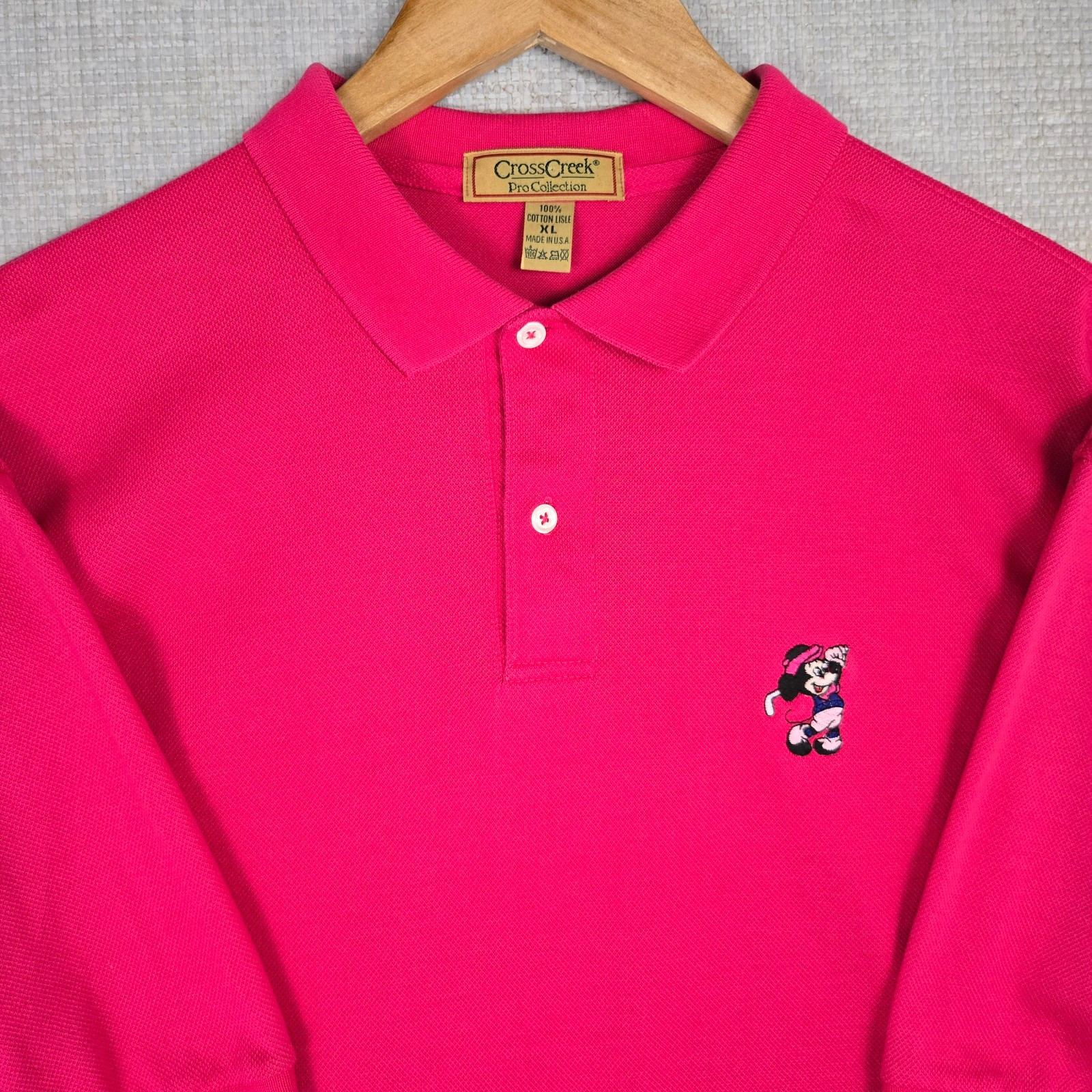 CROSS CREEK x MICKEY GOLF VTG Magenta Cotton Polo Shirt Mens XL Made in USA