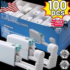 4  Ear Piercing Disposable Kit Silver Stud Earring Gun DIY Home Self Ear Sets US