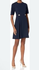 Tommy Hilfiger Women's Elbow Sleeve Fit & Flare Navy Blue Dress Sz 12