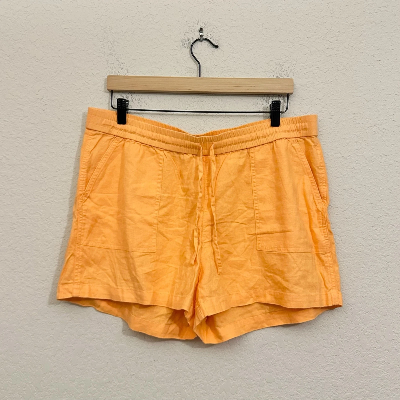 J.CREW Linen Shorts Womens Sz L Bright Orange Drawstring Relaxed Beach Vacay NWT