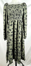 Gap Long Sleeve Smocked Square Neck Boho Green Floral Rayon Midi Dress S