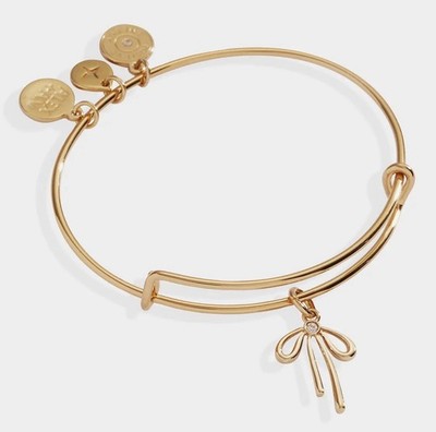 Alex + Ani Bow Charm Adjustable Bangle Bracelet, Gold Plated