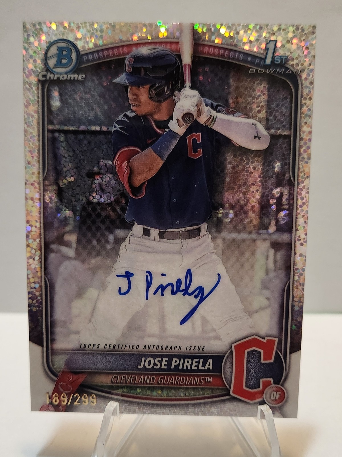 Jose Pirela 2025 Bowman Chrome 1st Speckle Refractor Auto RC #/299 Guardians
