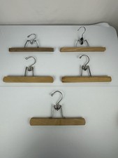 5 Pc Set Vintage Antique Wooden Metal Pants Skirt Hangers Clamp Clip 11" 17