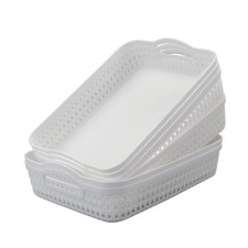 Flat Storage Baskets Handles Plastic Drawer Organizer Bin White 6 PCS